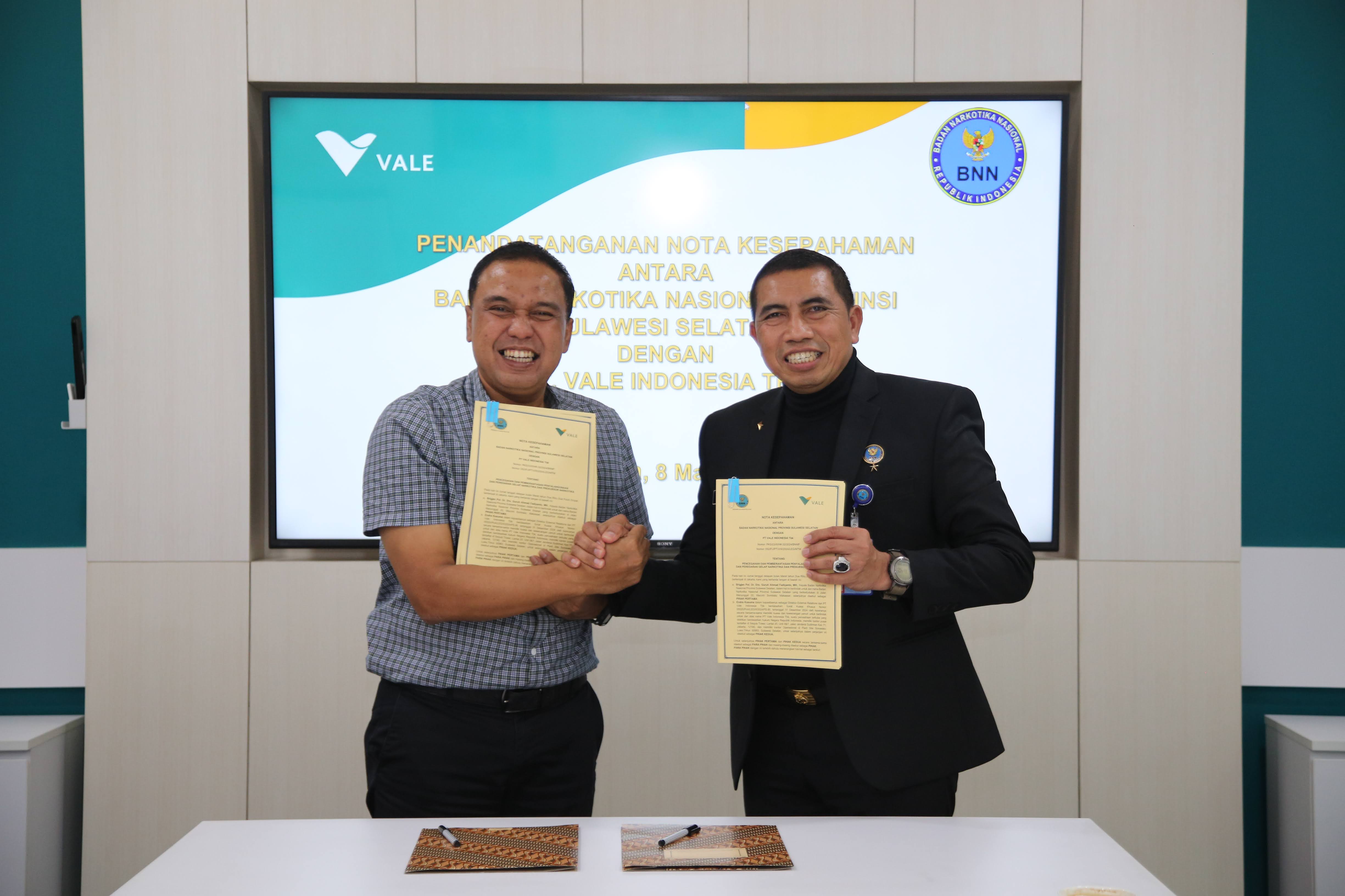 Cegah Narkoba di Lingkungan Karyawan, PT Vale Teken MoU dengan BNN Sulawesi Selatan