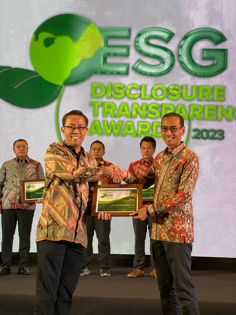 PT Vale Indonesia Raih Predikat “Leadership AA” dalam ESG Transparency and Disclosure Award 2023